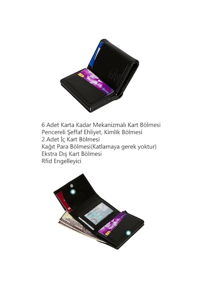 Adelina Bags Deri Mekanizmalı Otomatik Kızaklı Erkek Kartlık Cüzdan Siyah