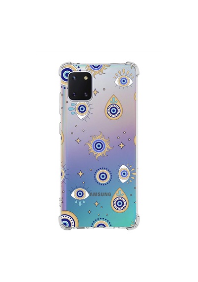 Prinrify Samsung Uyumlu Galaxy Note 10 Lite Nazar Boncuğu 5 Baskılı Şeffaf Köşe Korumalı Antişok Kılıf