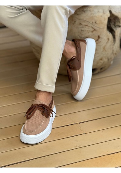 Roof Atelier Erkek Taba Triko Kalın Taban Loafer Ayakkabı - 2602 - Triko Taba