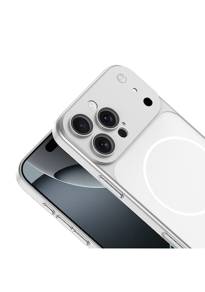 Apple Uyumlu iPhone 14 Pro Max Kılıf 17 Pro Max Görünümlü Kılıf M-safe Şarj Özellikli Premium Pürüzsüz Şık Kapak Gümüş