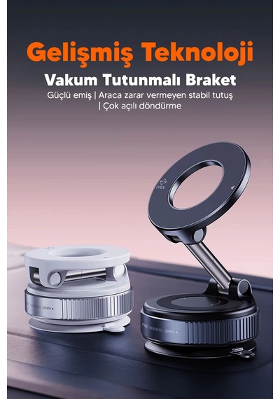 Vakumlu Araç İçi Telefon Tutucu - Güçlü Manyetik Magsafe Uyumlu Çok Renkli