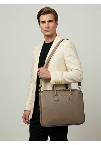 Sanmorris Unisex 15.6 İnç Uyumlu Suni Deri Darbe Korumalı Laptop Ve Evrak Çantası Vizon