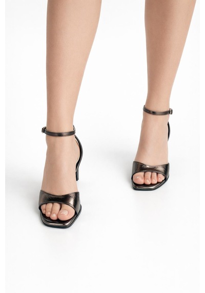 Tual Shoes Kadın Metalik Gri Topuklu Ayakkabı Antrasit