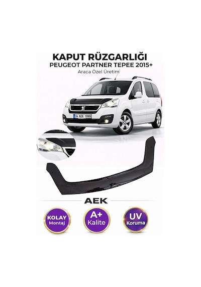 Peugeot Partner 2016+ Araca Özel Üretim "4mm" Kaput Rüzgarlığı A+