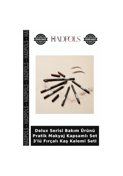 Delux Serisi Bakım Ürünü Pratik Makyaj Kapsamlı Set 3'lü Fırçalı Kaş Kalemi Seti Çok Renkli