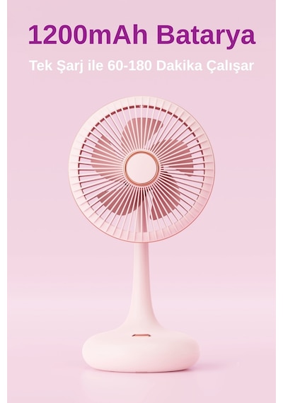 Taşınabilir Usb Şarjlı 3 Kademeli Masaüstü Dönebilen Fan Vantilatör Soğutucu Ys2531 Pembe