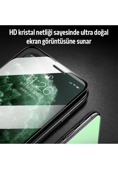 Apple Uyumlu   iPhone 11 Pro Max Green Light Göz Korumalı Full Ekran Koruyucu Siyah
