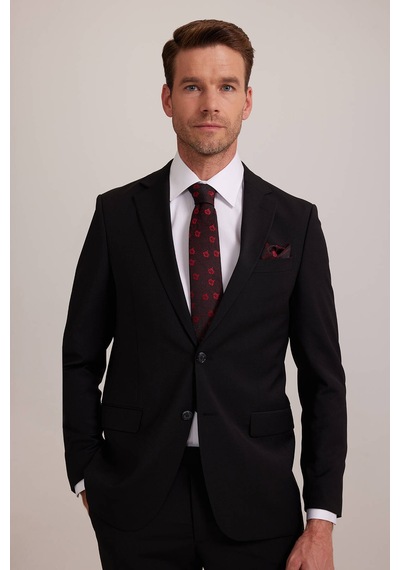 Erkek Siyah Regular Fit Takım Elbise