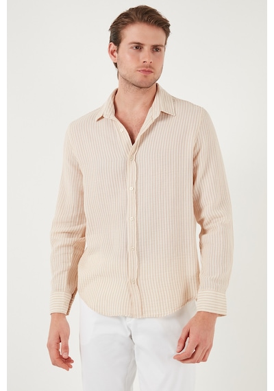 Buratti Çizgili Regular Fit Pamuklu Uzun Kollu Erkek Gömlek Cf25S129721 Vizon