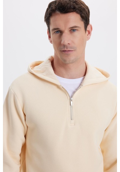 Tudors Unisex Relax Fit Rahat Kesim Pamuklu İçi Polarlı Yarım Fermuarlı Taş Kapüşonlu Sweatshirt-37028