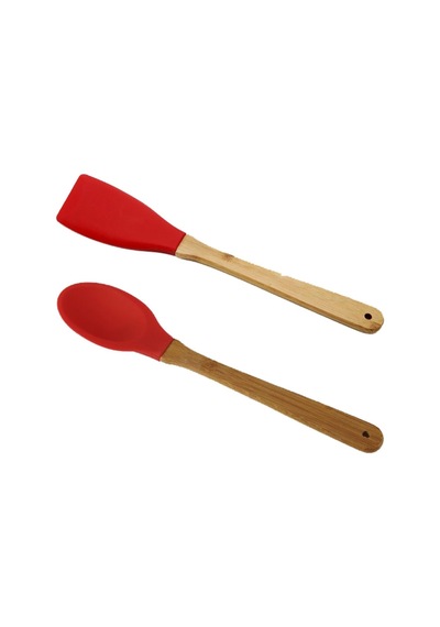 Silikon 2 Parça Kaşık Spatula Set Büyük Boy 28cm Kırmızı Genel