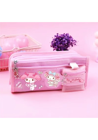Sanrio My Melody Pembe Yüksek Kapasiteli Çok Gözlü Kalemlik Kalem Kutusu