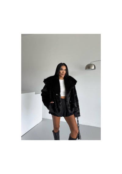 Asur Boutique Asur Butik Kadın Çıt Çıtlı Kalın Suni Kürk Siyah