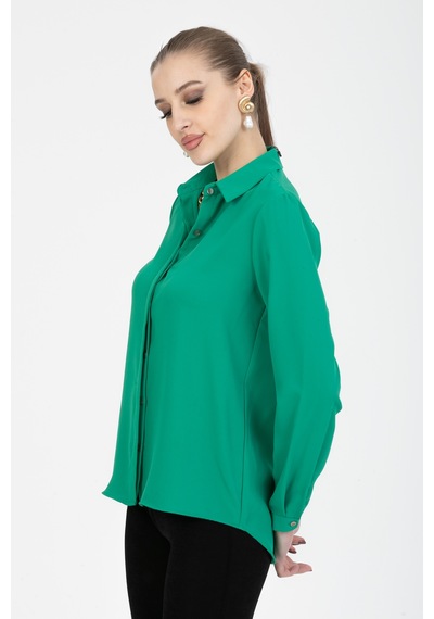Pera Moda Basic Önü Kısa Arkası Uzun Küçük Ve Büyük Bedenli Jessica Gömlek Yeşil