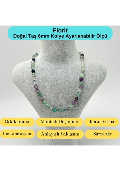 Yıldız Doğal Taş Florit Doğal Taş 6 MM Makrome Kolye 45 CM - 55 CM Ayarlanabilir Yeşil