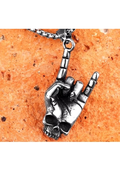 Paslanmaz Çelik Hard Rock Kurukafa Kolye Gümüş