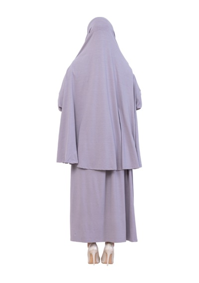 Modish Group İki Parça Namaz Elbisesi Uzun Pamuklu Tesettür Giyim Abaya & Başörtüsü Set Gri
