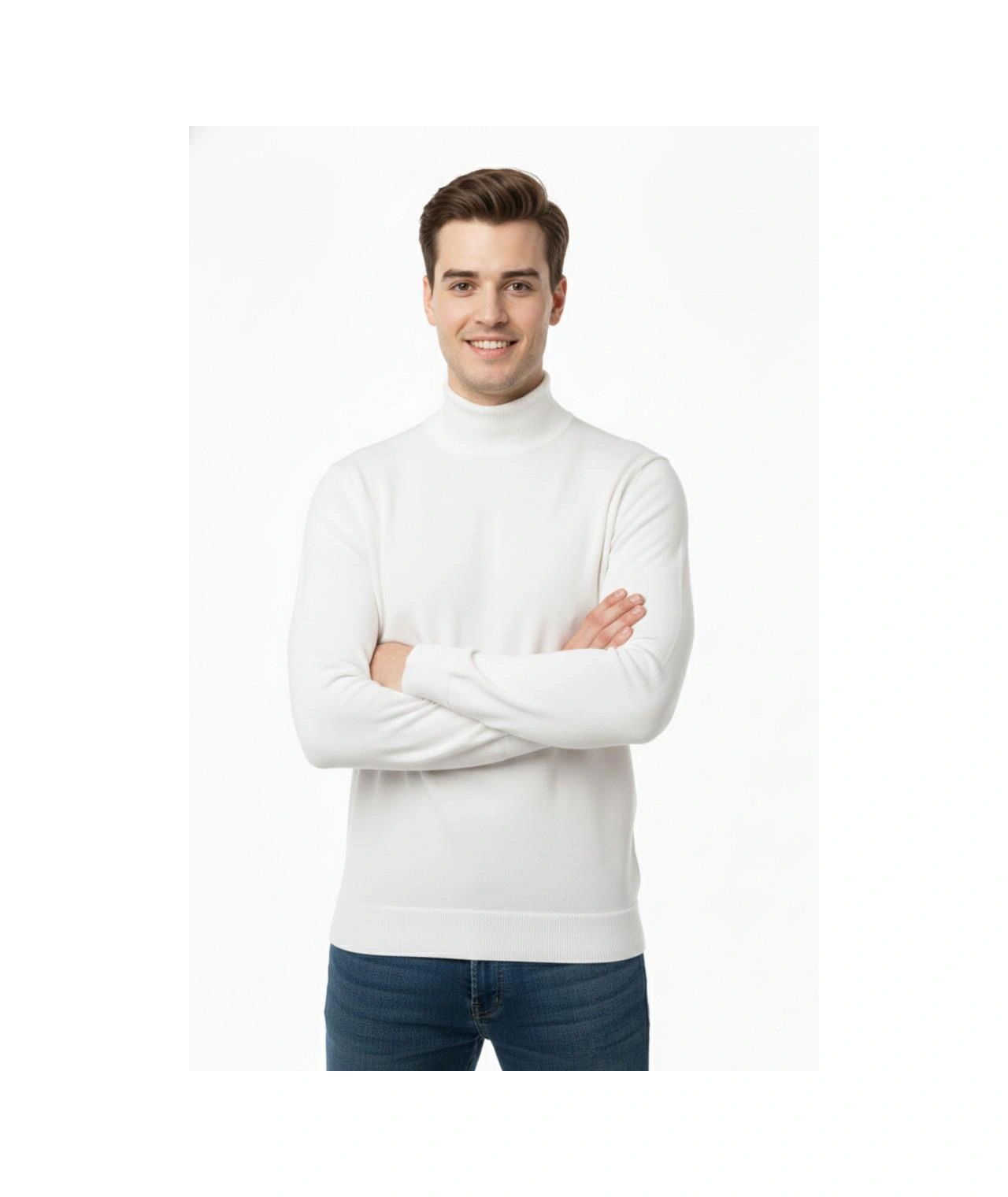 Çizgi Erkek Yarım Balıkçı Kazak Çelik Örgü Regular Kalıp 4241b Bgl-st04854 Beyaz