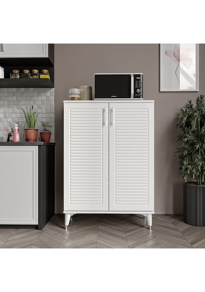 Panjurlu Çok Amaçlı Dolap Mutfak Balkon Kiler Banyo Ayakkabılık Dolabı Beyaz Gümüş