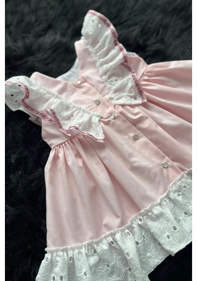 Fisto Fırfırlı Ve Kurdele Detaylı Poplin Kız Çocuk Bebek Pembe Elbise 001
