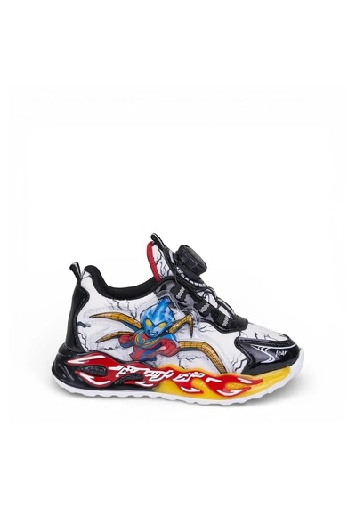 Zacoz Erkek Çocuk Akıllı Bağcıklı Ateş Desenli Spor Sneaker Ayakkabı Siyah Beyaz