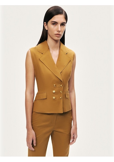 Nocturne Gold Detaylı Kruvaze Yelek Camel