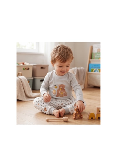 Mother Love %100 Organik Bebek Pijama Takımı 3 - 36 Ay Gri