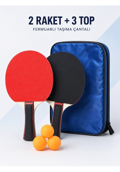 Ckspor 2 Li Masa Tenisi Raketi Seti 3 Top Ve Fermuarlı Taşıma Çantalı Ping Pong Seti