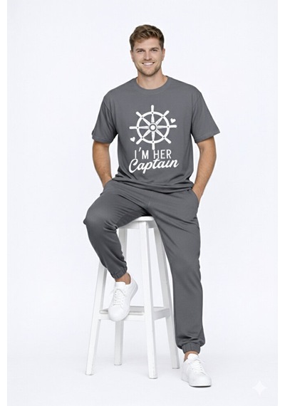 Sevgili Kombini Oversize Çift Tişört Unisex Captain Anchor Baskıl Çok Renkli