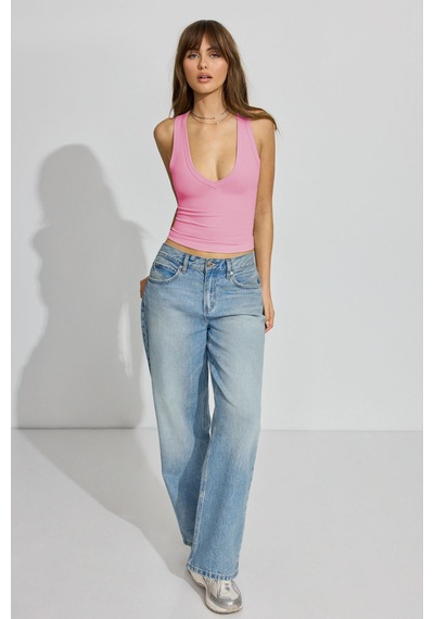 Madmext Pembe Derin V Yaka %100 Pamuklu Basic Kadın Atlet Mg2405 Pembe