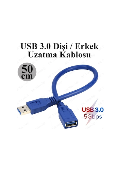 BK Teknoloji USB 3.0 Erkek / Dişi Uzatma Kablosu Genişletici  50 CM