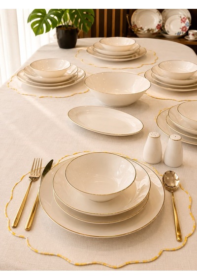 30 Parça 6 Kişilik Porselen Luna Gold Yemek Takımı-7223 Beyaz