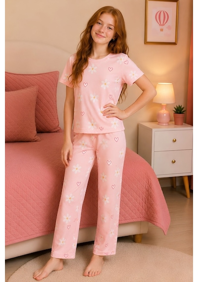 Modanino Kız Çocuk Pamuklu Milan Kumaş Pijama Takımı 8-16 Yaş 12699hc Pembe