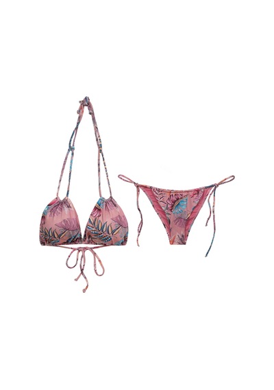 İpli Üçgen Kesim Perde Model Ayarlanabilir Bağlamalı Bikini Takım Pembe