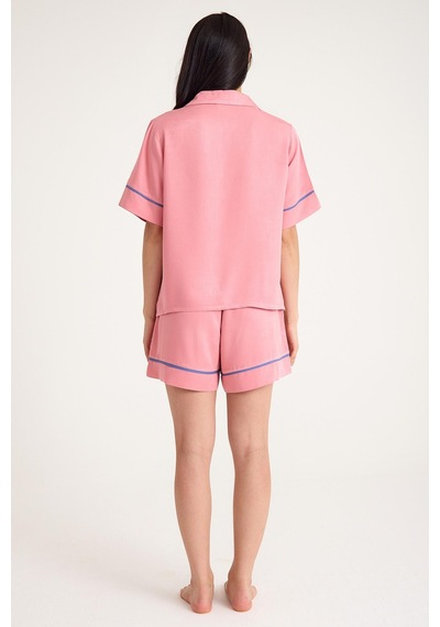 Amarelle Dream Mavi/pembe Kısa Kollu Şortlu Önden Düğmeli 4 Parça Pijama Takım Set Mavi/pembe