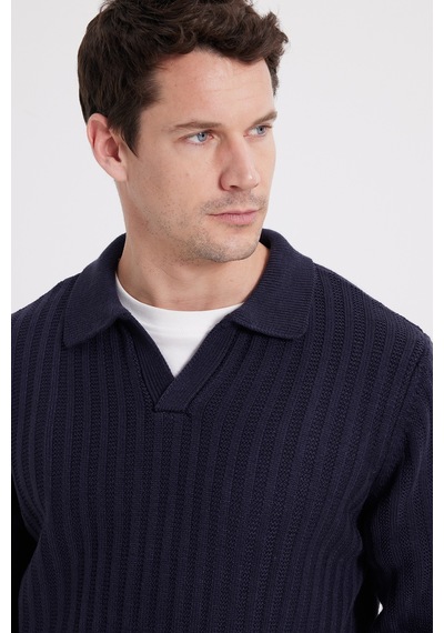 Tudors Erkek Standart Fit Normal Kesim Polo Yaka Lacivert Kazak-46285