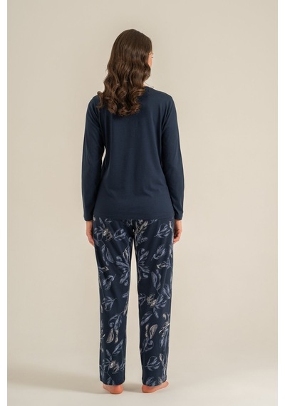 Pierre Cardin Kadın Leaves Lacivert Uzun Kol Pijama Takım Pc9258-s-v1 Pc9258-s-v1