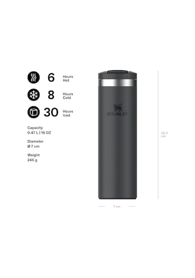 Stanley The Transit Fliptop Mug Termos Bardak, 0.47 L, Siyah 2.0 Çok Renkli