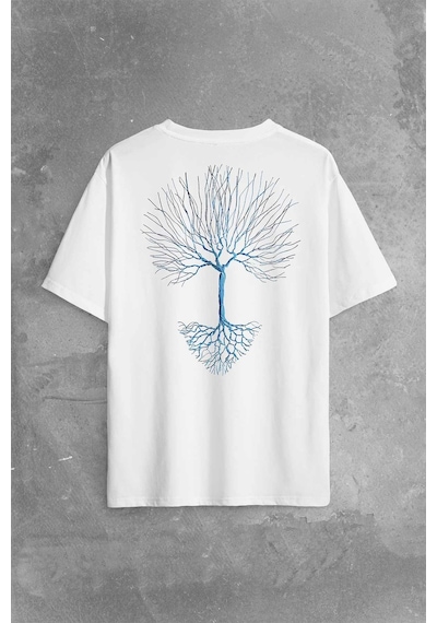 Nature Hayat Ağacı Kuru Ağaç Kökü Sırt Ön Baskılı Oversize Tişört Unisex T-shirt 001