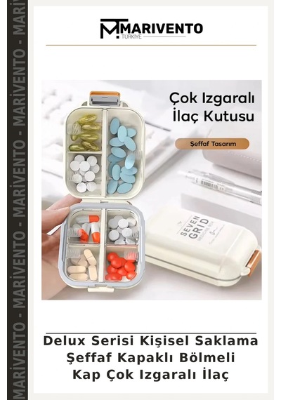 Delux Serisi Kişisel Saklama Şeffaf Kapaklı Bölmeli Kap Çok Izgaralı