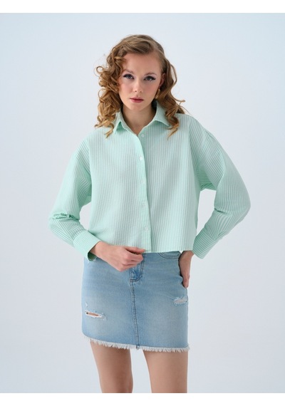Regular Long Crop Kadın Gömlek U.kol Mint Yeşili