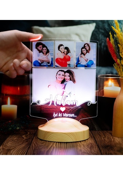 Hala Ya Özel Fotoğraflı Led Lamba Halam Yazılı Hala Yeğen Hediyesi Anlamlı Hediye