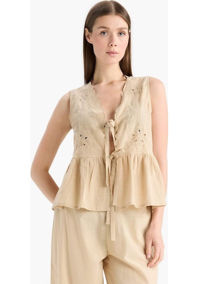 Defacto Regular Fit Brode Önden Bağlamalı Plaj Üstü-fall İn Love E4263ax25smbg387 Bej