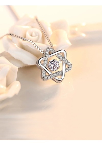 Brezza Lusso Jewelry Gümüş Titrek Swarovski Taşlı Üçgen Yıldız Kadın Kolye 45 CM