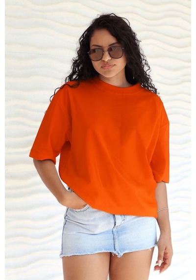 Benroma Düz Oversize Unisex Tişört Ycb5 Turuncu