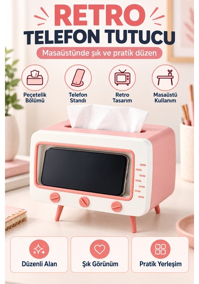 Retro Telefon Tutucu Çok Renkli