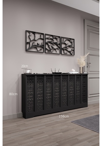 Petek Kaplama Modern Radyatör Kapatma Ünitesi Ön Panel Mdf Tasarım İç Ölçü 156 Cm Dış Ölçü 160 Cm Petek 156 Siyah D5