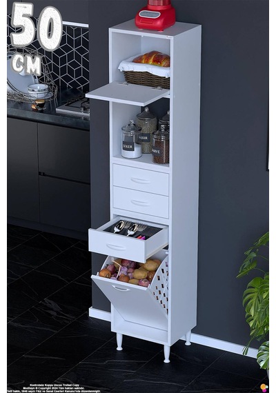 Asaf 50 Cm Sepetli Beyaz Mutfak Dolabı Tek Kapaklı Kahve Köşesi Organizer Dolap 50x194x32 Cm Asaf 50 Cm Sepetli Beyaz Mutfak Dolabı Tek Kapaklı Kahve Köşesi Organizer Dolap 50x194x32 Cm