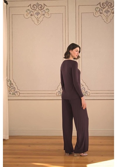 Majeur Kadın Uzun Kollu Ve Dantelli Pijama Takımı Mürdüm