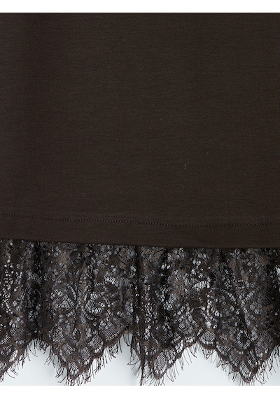Lcw Modest Kahverengi Dantel Detaylı Soft Touch Kadın Tişört
